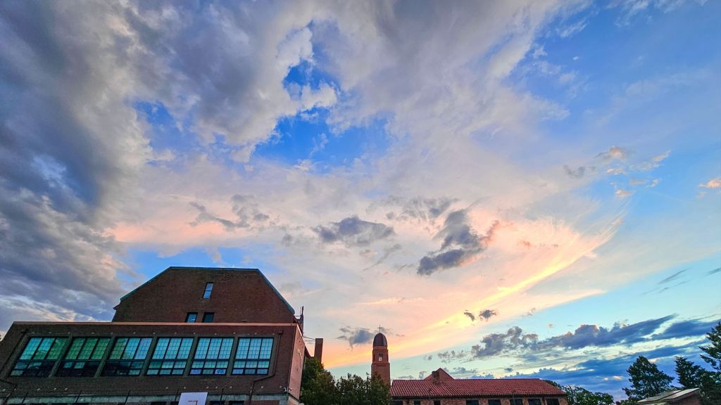 Sunset Behind A School Building