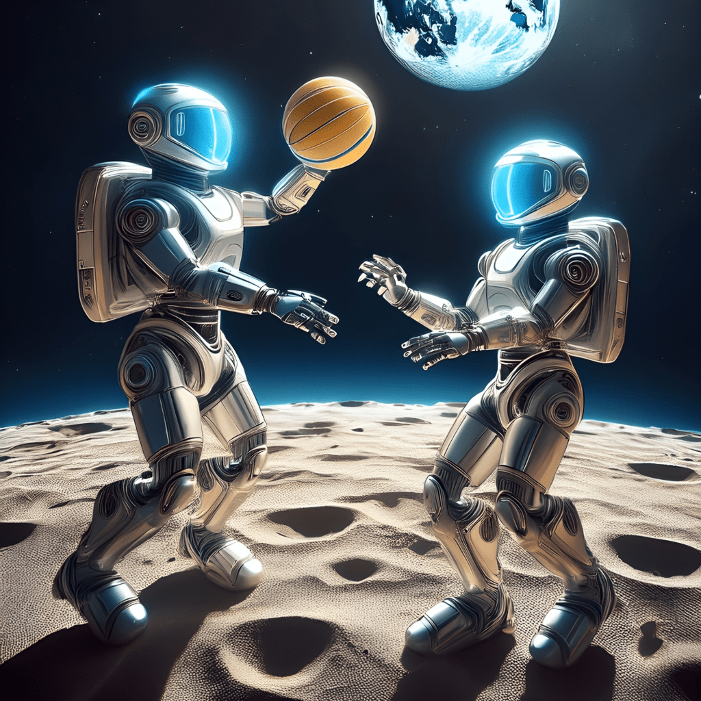 Robots Playing Basketball On The Moon