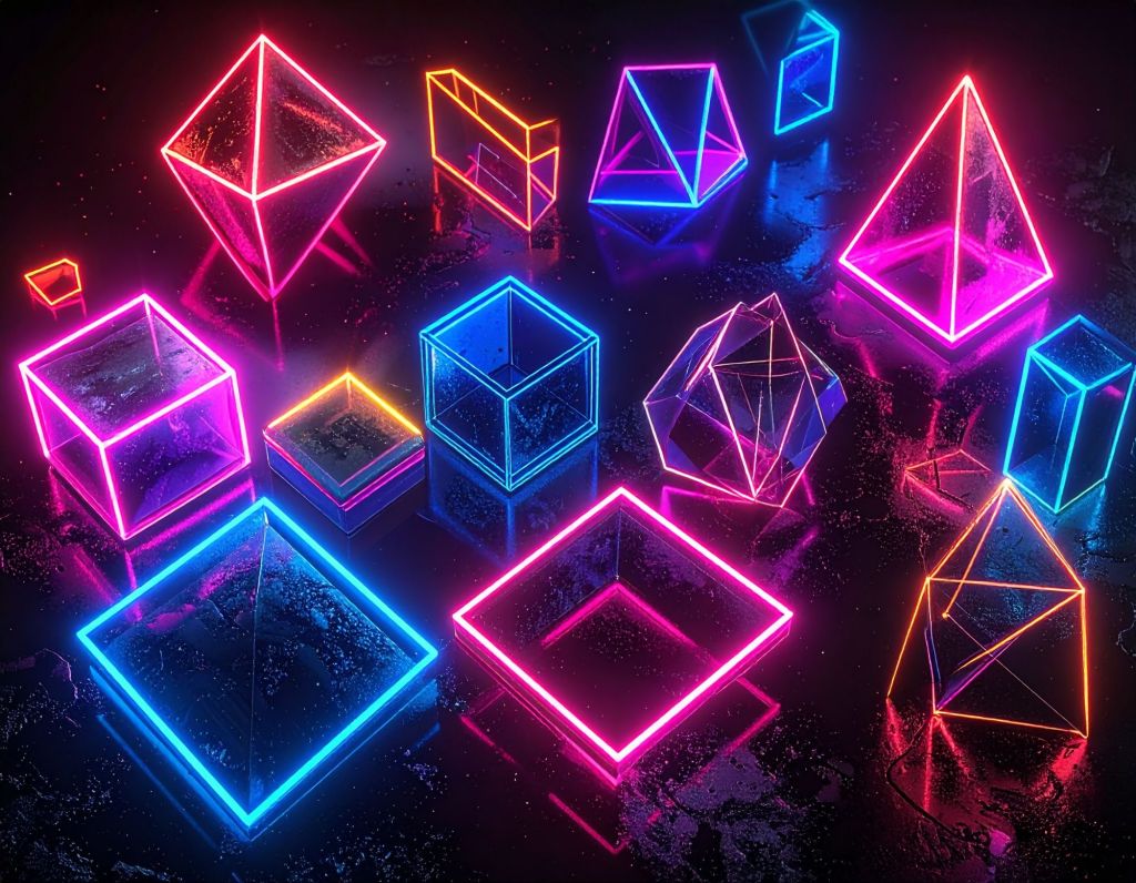 Abstract Neon Shapes With Black Background
