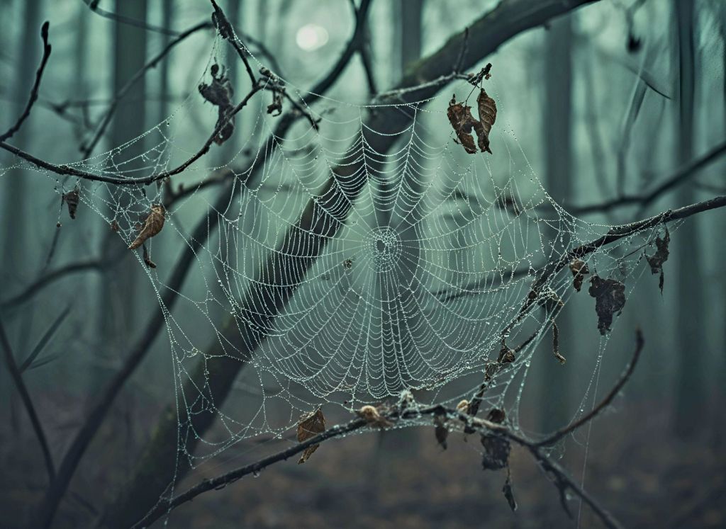 Spiderweb In A Forest AI Generated Image